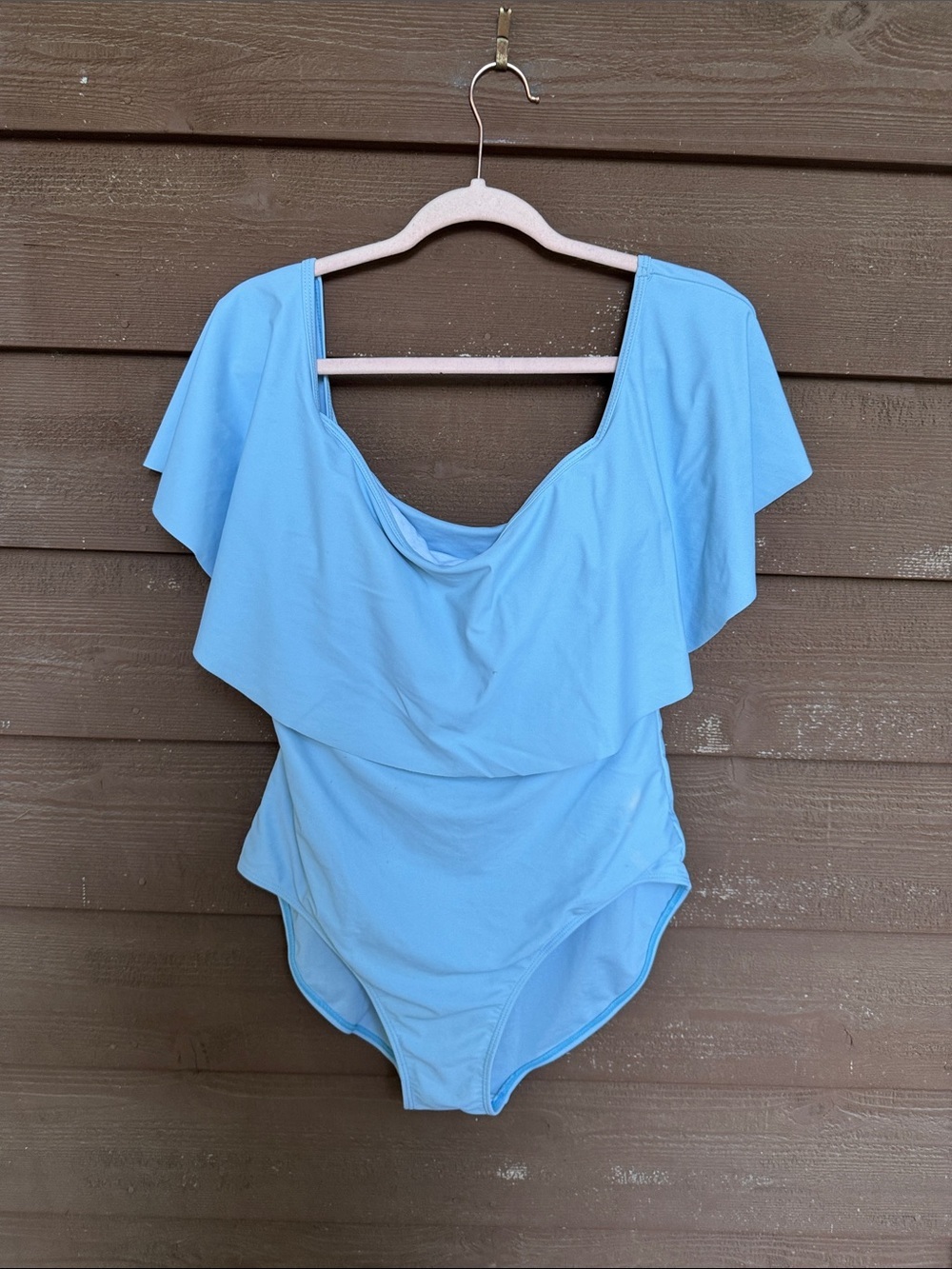 Light Blue Flutter-Sleeve One-Piece Swimsuit size 1XL